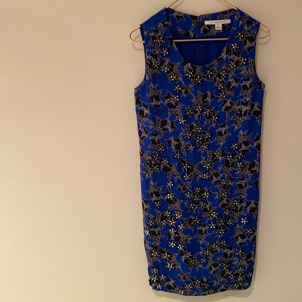 Diane Von Furstenberg blue and black star Shift dress